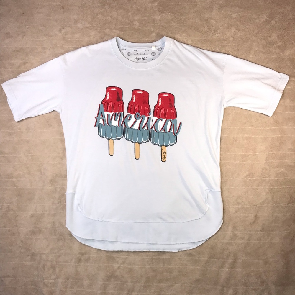 August Bleu America Bomb Pop Patriotic Red White Blue July 4th Shirt Women’s Med
